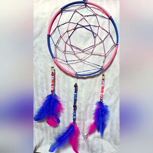 8 inch handcrafted blue and pink dream catcher